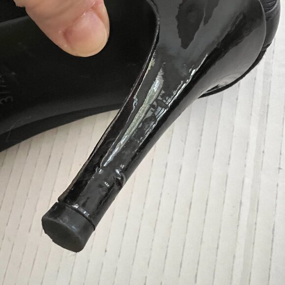 Chanel black knit fabric and patent tip ankle boots size 37.5 C - Picture 6 of 9